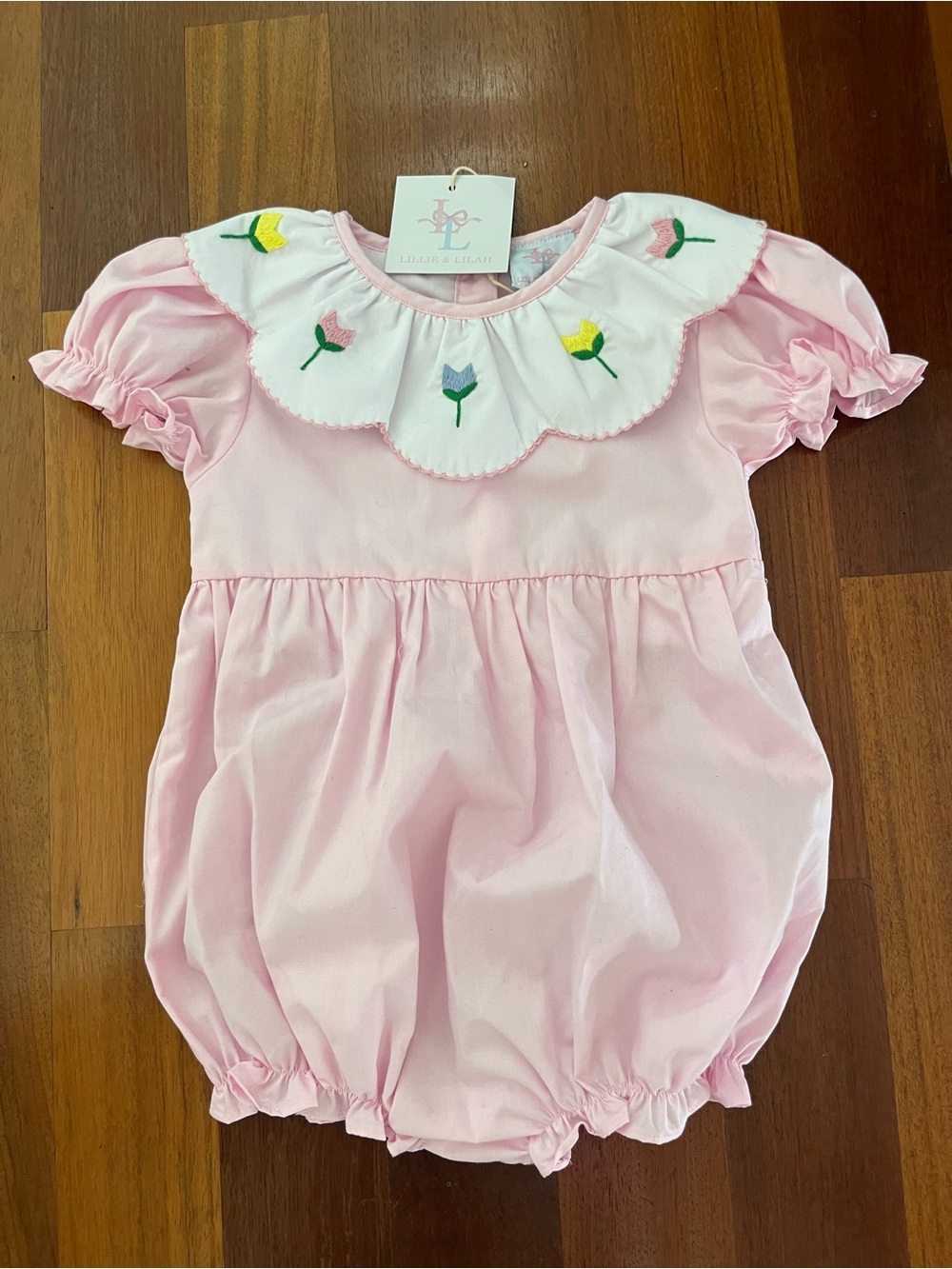 Pink Embroidered Tulip Baby One-Piece Romper